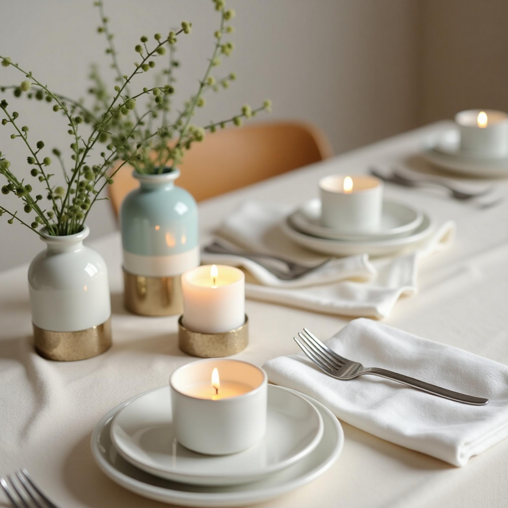 small tasting setup with candles and plates